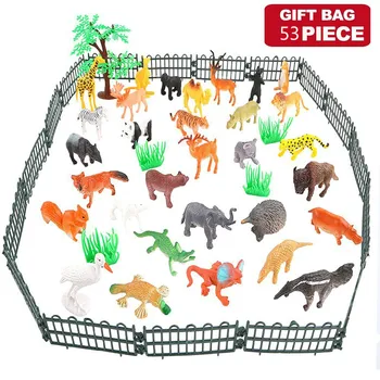 53pcs/set Mini Gyvūnų Pasaulyje Zoologijos sodas Modelio Paveikslas Veiksmų Žaislų Rinkinys Animacinių filmų Modeliavimas Gyvūnų Puikus Plastiko Surinkimo Žaislas Vaikams