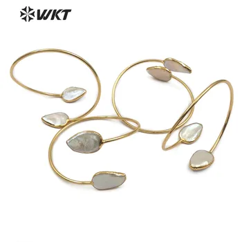 WT-B448 Dvigubai Gėlavandenių Perlų Bangle Natūralių Perlų juvelyrinių dirbinių, Ašaros Formos, Reguliuojamas Aukso Bangle Pearl Apyrankės Vestuvių Bangle