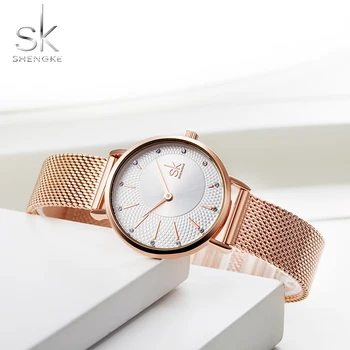 Shengke Kvarco Žiūrėti Moterų Tinklinio Nerūdijančio Plieno Watchband Atsitiktinis Laikrodis Japonija Judėjimo Bayan Kol Saati Reloj Mujer 2020 M.