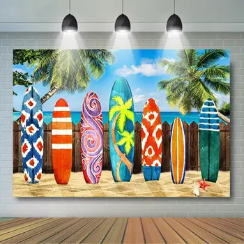 Vasaros Atogrąžų Naršyti Fone Smėlio Paplūdimys, Banglentės Fone Fotografijos Havajai Gimtadienio Dekoro Renginio Reklama