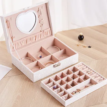 2020 m. Naujo Dizaino Pu Odos Papuošalų Dėžutė Dvigubo sluoksnio Medinis Rėmas Princesė Papuošalų Laikymo Dėžutė Kosmetikos Dėžutės Labai Rekomenduoju