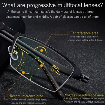 Progresiniai Akiniai Skaitymui Vyrų Multifocal TR90 Individualų Receptą Presbyopia Akinius Stabdžių Mėlyna Šviesa Pusė Rėmo Juoda 175