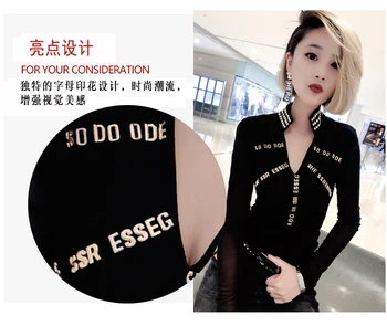 Korėjos Mados Kratinys Seksualus Akių Marškinėlius 2019 Nauja Rudens Žiemos Moterys Ilgomis Rankovėmis Siuvinėjimo Raštą, Viršuje Camiseta Mujer T97917