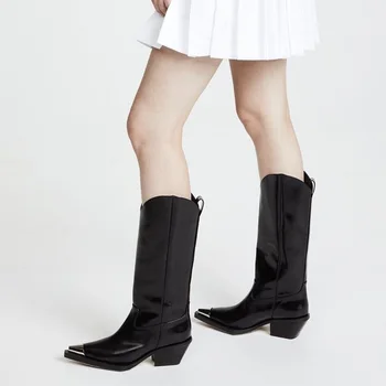 VANKARING prekės ženklo batai karvės oda+mrofiber moterys kelio ilgi batai storio aukšti kulniukai juoda balta ponios rudens-žiemos batai moterims