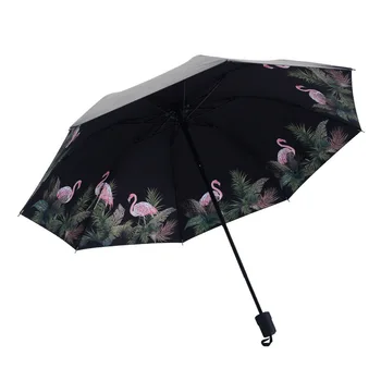 Skėtis nuo lietaus Moteris Juoda Danga Lankstymo Flamingo Skėtis mergina skėtį nuo saulės Vėjo ultravioletinių-įrodymas, Skėčiai nuo Lietaus