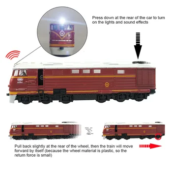 Retro Diecast Dongfeng Lokomotyvą Traukinys Traukti Atgal Modelis su LED Garso Vaikams Žaislas