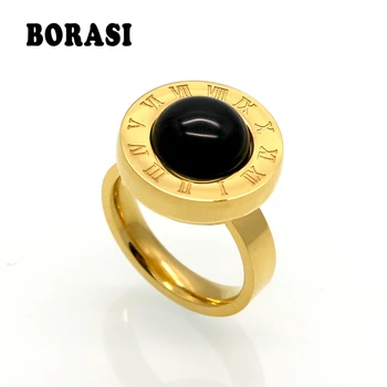 Gražus Romėniškais Skaitmenimis Dizaino Austrijos Juodasis Akmuo Kristalas Žiedas Classic Bižuterijos Šalis Dovana Moters Aukščiausios Kokybės