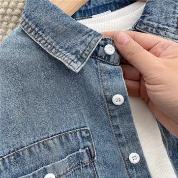 2021 naują pavasario rudens baby vaikų berniukų Palaidinė džinsinio marškinėliai ilgomis rankovėmis derliaus vaikų berniukų marškiniai BB46