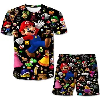 2020 3D Vasarą, Rudenį berniukai prekės rūbai vaikams Mario marškinėliai šortai rinkiniai berniukas animaciją modelį, vaikai super Mario mados rinkiniai