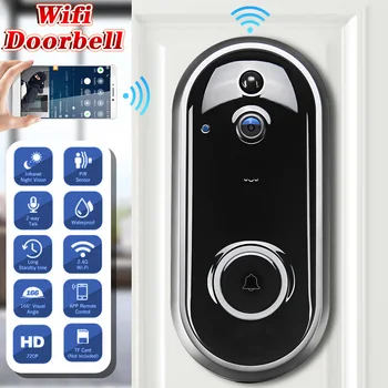 Belaidis 2/4G Wi-fi Smart Doorbell Vaizdo Kamera, Domofonas Vandeniui Saugumo Telefonas Žiedas Durų Bell 720P HD Namų Stebėti Juoda