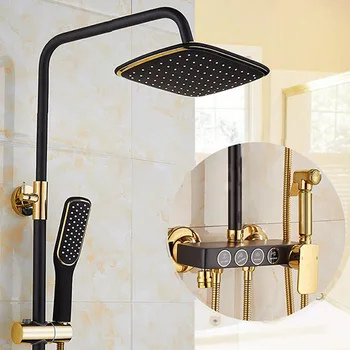 Vonios kambarys Prabanga juoda / balta Aukso dušo komplektas dušo antikvariniai aukso dušo nustatyti, vonios kambarys, juodos spalvos Dušo maišytuvas Voniai Maišytuvas