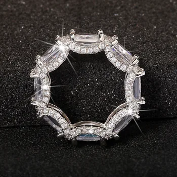 925 Sterlingas Sidabro Mikro-inkrustacijos Cirkonis Žiedas Amžinąjį Vestuvinį Žiedą, Elegantiškas Klasikinis Ponios Žiedas Vestuvinis Žiedas