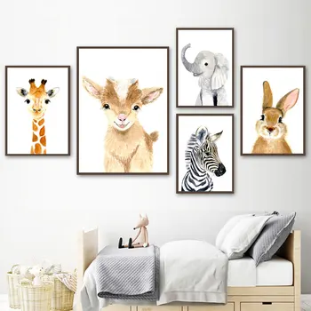 Mielas Kūdikis Gyvūnų Sienos Meno Akvarelė Gyvūnų Drobės Plakatai, Žirafa, Zebras Nuotraukos Spausdinamos Vaikų Kambario Dekoravimas, Tapyba