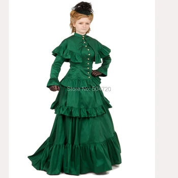 Pritaikyta!Senovinių kostiumų, Žalia Viktorijos suknelės Epochų Regency Gotikos pilietinio Karo, Revoliucijos Derliaus Helovinas Dress HL-109