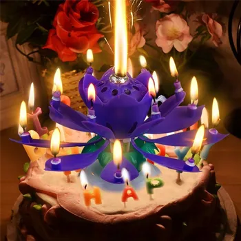 1pcs Nuostabi Dviejų Sluoksnių su 14 Mažos Žvakės Lotus su Gimtadieniu Nugara Dainuoja Romantiškas Muzikinis Gėlių Šalies Šviesos Žvakės