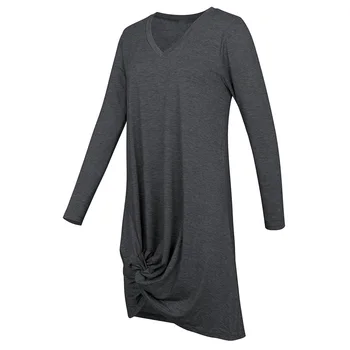Moterų Nereguliarus Laisvalaikio Palaidinė su v iškirpte Long Sleeve T Shirt Prarasti Trumpą Suknelę Viršūnes Patogus ilgomis rankovėmis