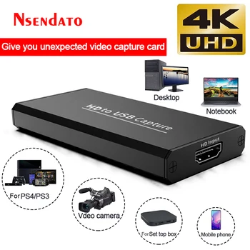 4K HD Video Capture Card USB 2.0 HD Video Grabber Įrašyti Langelį PS4/3 Žaidimas DVD vaizdo Kamera HD Kamera, Įrašo Transliacija