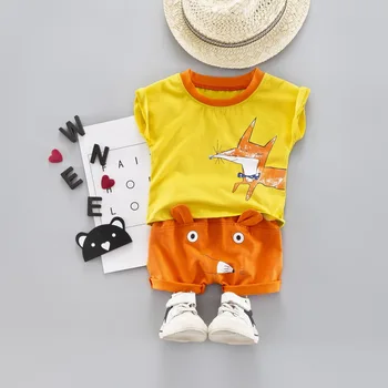 Mielas Kūdikių Berniukų, Mergaičių Drabužiai Nustatyti Drabužių Fox Modelio Marškinėliai + Animacinių Filmų Šortai Kūdikiams, Vaikams, 2 Vnt Kompl Geltona Oranžinė