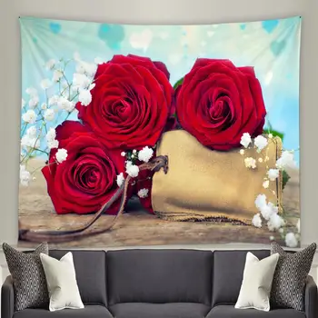 Rožių Gėlių Siuvinėjimas Raudona Gėlių, Augalų Valentino Dieną Romantiškų Porų Gyvenimo Kambario Sienos Dekoras Bendrabučio Miegamojo Lovos Fone Medžiaga