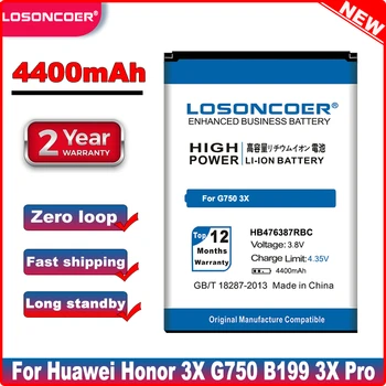 LOSONCOER 4400mAh HB476387RBC Už Huawei Honor 3X G750 B199 Geros Kokybės Mobiliojo Telefono Baterija