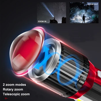 LED Žibintuvėlis Sukasi teleskopinis priartinimas LED Žibintuvėlis Su šoninės šviesos USB Įkrovimo Kempingas šviesos Prožektorius atsparus Vandeniui