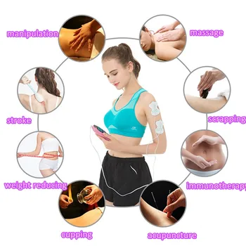 Pink Digital Kūno Masažas Atpalaiduoja Raumenų Impulso Terapija Massager Dešimtis Vienetas Electro Estimulador + 4pcs Snap Elektrodų Pagalvėlės