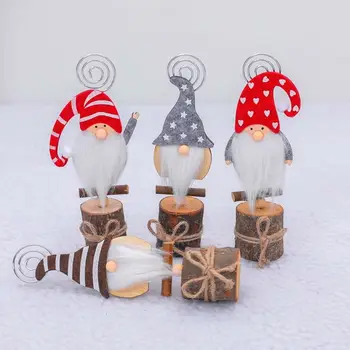 4pcs Kalėdų švedijos Gnome Santa Foto Įrašą Stovėti Medienos Lentelės Pavadinimas Kortelių Turėtojams J78C