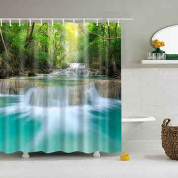 Miško medžių ir spausdinti 3d vonios užuolaidos vandeniui poliesterinio audinio galima skalbti vonios kambarys dušo užuolaidos ekranas
