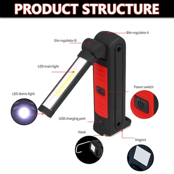 USB Magnetinio Darbą Šviesos COB LED Darbo Lempa Įkraunamas Žibintuvėlis Darbo Žibintuvėlis, atsparus Vandeniui Kempingas Šviesiai Raudonos/ Geltonos Spalvos