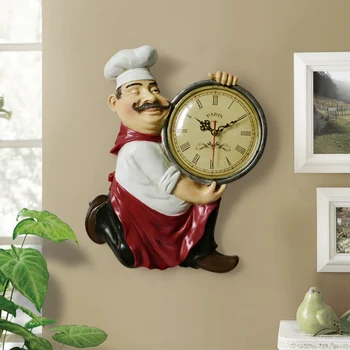Derliaus Sieninis Laikrodis namų puošybai Dervos Virėja Statula žiūrėti Išjungti Kvarcinis Laikrodis gyvenamasis kambarys, Virtuvė, Sienų Dekoras Kabo Laikrodis