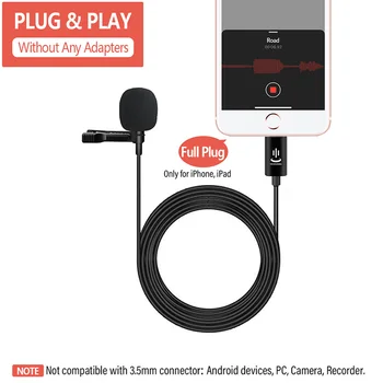 Mikrofonas YC-LM10 II Professional Lavalier Žaibo Mikrofonas 1,5 M 3M 6M kabelis iPhone XS XR X/11/8/8 Plus/6/7 Plius 