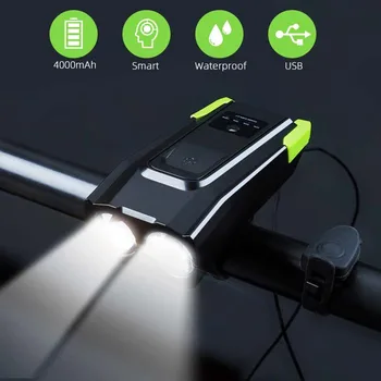 Du kartus T6 Karoliukai Žibintai 4000mAh Smart Protingas Priekiniai Žibintai USB Įkrovimo 800 Liumenų LED Vandeniui Dviratį Dviračiu Lempos