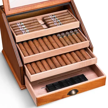 Cigarų Kedro Medienos Drėkina Lauke Humidoras Kabineto Didelės Talpos Tinka 100 Keturi Sluoksnis Cigarų Humidoras Medienos dėžė CLA-A0012