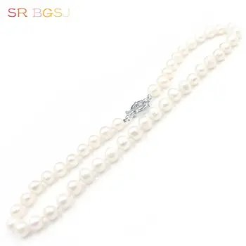 Nemokamas Pristatymas 10mm Beveik Apvalių Gėlavandenių Perlų Mazgas Elegantiškas Moterų Papuošalai Karoliai Kryptis 18