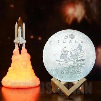 2019 Naujas Dropship 3D Spausdinimo Individualų Mėnulio Lempa Mėnulis Žemę, Kaip 50-Metis Dovanos Naktį Šviesos ir Mėnulio Šviesos
