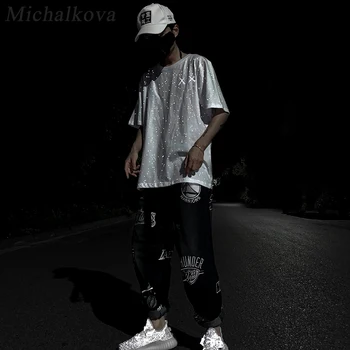 Michalkova 2020SS vyrus/moteris korėjos mados vintage drabužių dizaineris marškinėliai hip-hop pokemon 3M atspindi šviesą, anime