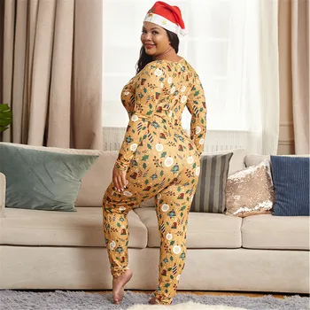 Wjustforu XL-5XL Plius Dydis Jumpsuit Moterų Homewear 2020 Kalėdų Seksuali Moteris Giliai V-Kaklo Sleepwear Romper Spausdinti Jumpsuits
