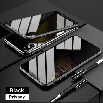 Stabdžių Peep Magnetinio Privatumo Atveju iPhone, 11 Pro Max XS XR 8 7 Plius 6s 360 viso Kūno Grūdinto Stiklo Metalo Bamperio Dangtelis coque