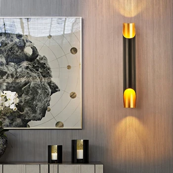 Postmodernios aliuminio vamzdis, dekoratyvinės sienų lempos kūrybos gyvenamojo kambario, miegamojo, koridoriaus praėjimo viešbutis juoda siena šviesos, E27 110V, 220V