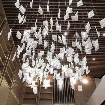 Postmodernios Prabangus LED Akrilo Liustra Šiaurės PALĖPĖJE Kambarį Meno Tūkst. Popieriaus priedai veltiniams, vilna Lempa Viešbučio Fojė Apšvietimo Luminarie