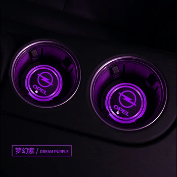 2vnt RGB USB Automobilių Logotipą, LED Puodelio Laikiklis Kilimėlis Spalvingas Šviesos Opel Combo Adomas Zafira Mokka Astra Corsa Meriva 