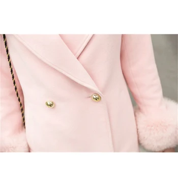 Mados Moterų Vilnoniai Paltai 2019 Žiemos Naujas Plonas Kietas Kišenėje Dvieiliai Didelis Kailių Apykaklės Storas Šiltas Vilnonis Paltas Moteriška Outwear