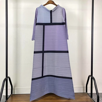 2021 m. Pavasarį Miyake Plisuotos suknelė apykaklėmis moterų abaja plus size ilgai pledas spausdinti suknelė estetinės drabužių Fabrike sandėlyje