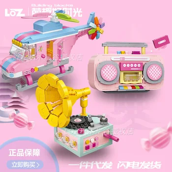 LOZ mini bloko rašybos plug blokai retro radijo sraigtasparnis patefono rožinė žaislai vaikams dovanos