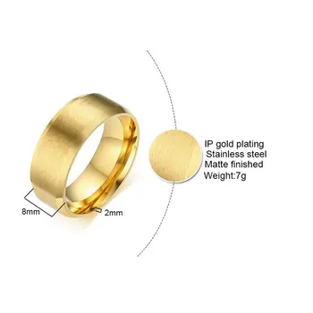 8mm SUNNERLEES Papuošalai iš Titano, Nerūdijančio Plieno Žiedai, Juoda Mėlyna Juoda Spalva Auksą, Padengtą Matiniu Vienodo Dizaino Žiedas Moterys, Vyrai, R-004