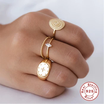 ROXI Geometrijos Gėlių Derliaus Aukso Žiedus Moterims, Mergaitėms Vestuvių Žiedas 925 Sterlingas Sidabro Piršto Žiedai, Papuošalai Vestuvinis Žiedas