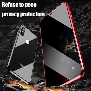 Privatumo Grūdinto Stiklo Magnetinės Atveju iphone, SE 11 Pro MAX X XS XR 8 7 6 6s plus Stabdžių Peep Magnetas Metalo 360° apsauginis Dangtis