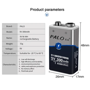 PALO 9V daugkartinio Įkrovimo Baterija+ 