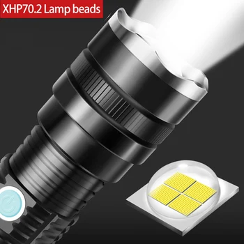 XHP70.2 Galingas LED Žibintuvėlis zoomable Super light žibintuvėlis Įkraunamas akumuliatorius Vandeniui Lempos Ultra Ryškūs Žibintai žvejybos