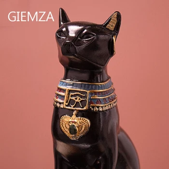 GIEMZA Senovės Egipto Kačių Žvakidė Statula 1pc Juodosios Katės Dekoro Meno Dervos pobūvių salė Namų Puošybai